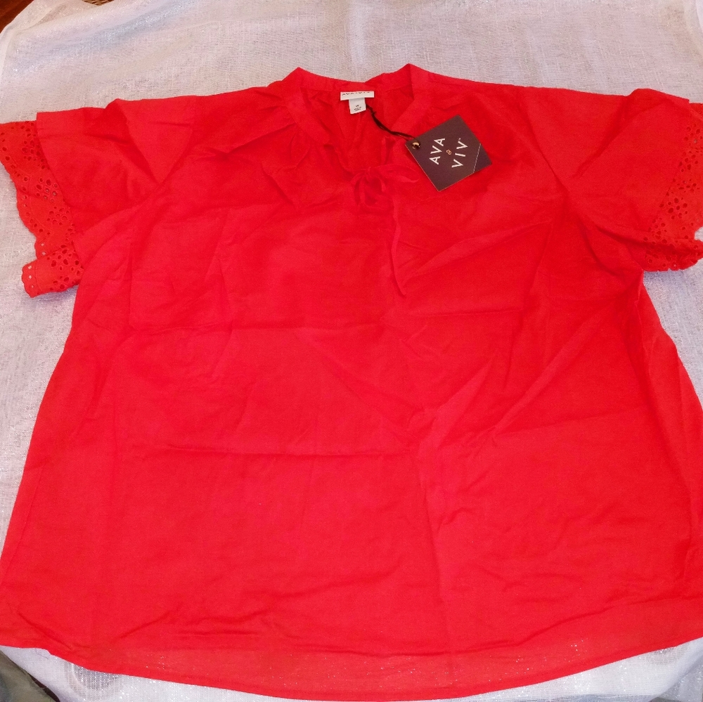 Short sleeve flowy top, orange-red, size 1X